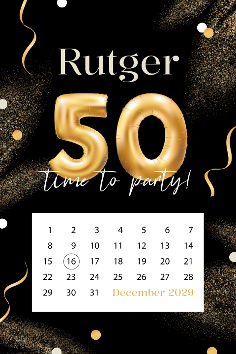 Abraham goudlook ballon uitnodiging verjaardag 50 jaar met kalender