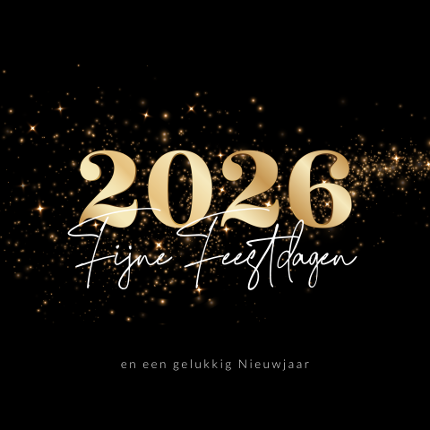 Goudlook 2026 zakelijke kerstkaart met sparkles