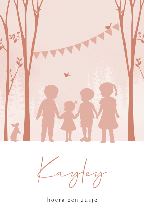 Silhouet meisjeskaartje voor een vierde kindje in het bos