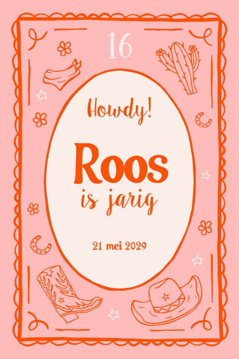 Uitnodiging cowboy thema verjaardag 16 jaar