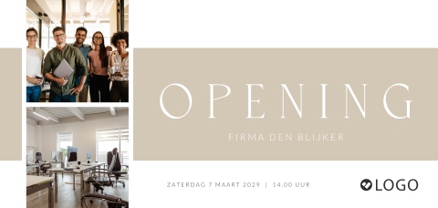 Neutrale zakelijke uitnodiging opening met foto en logo