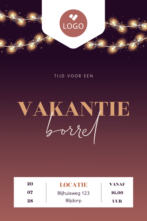Zakelijke vakantieborrel uitnodiging met lampjes en logo