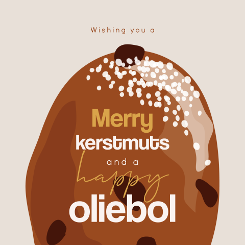 Merry kerstmuts and a happy oliebol grappige wenskaart kerst