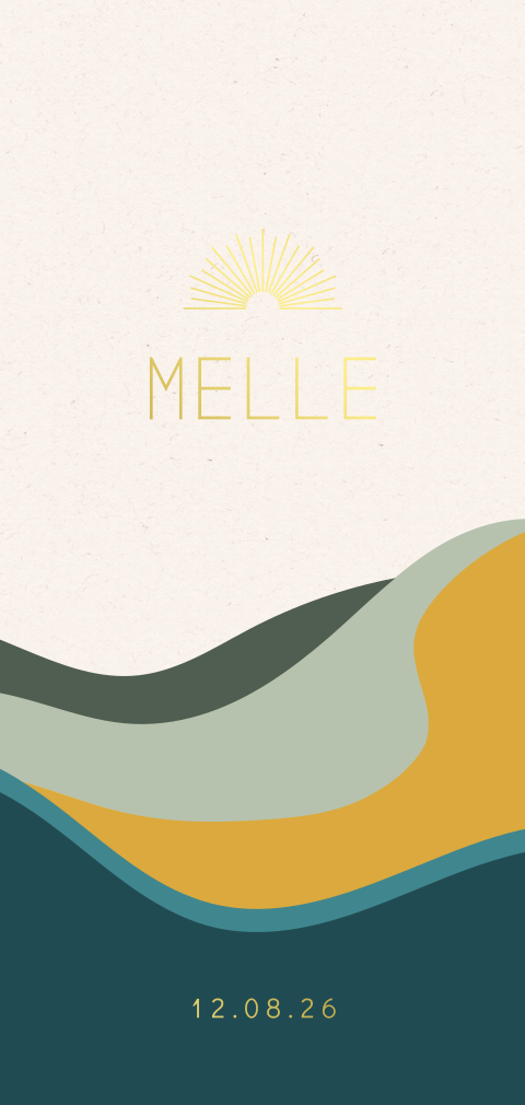 Felle kleuren en goudfolie babykaartje voor een jongen