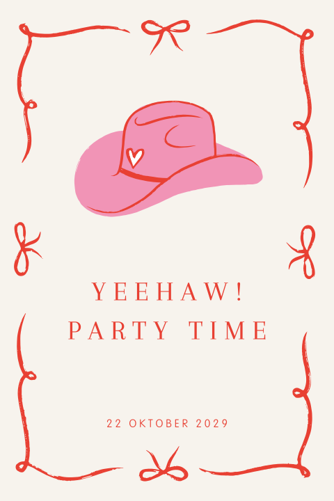 Uitnodiging voor verjaardag met cowboy hoed en strikjes