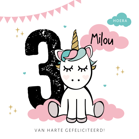 Unicorn verjaardagskaart met aanpasbare leeftijd