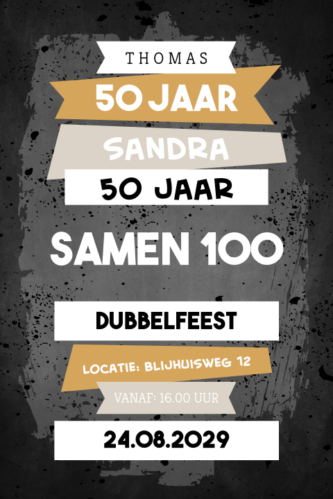 Stoere dubbel feest 50 jaar uitnodiging typografisch