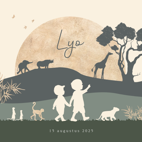 Silhouet geboortekaartje 2 broers op safari