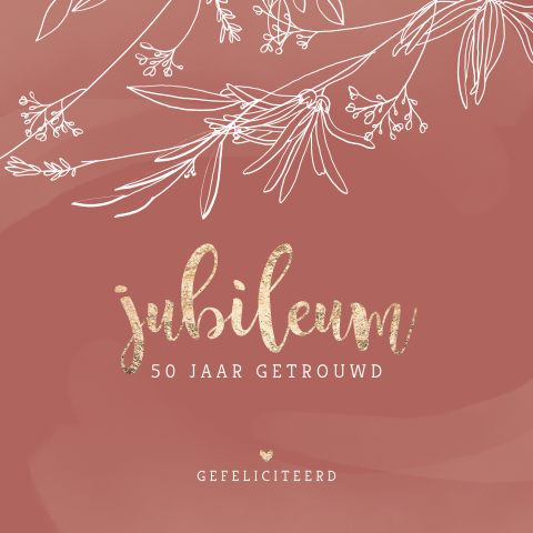 Wenskaart jubileum 50 jaar getrouwd met takjes