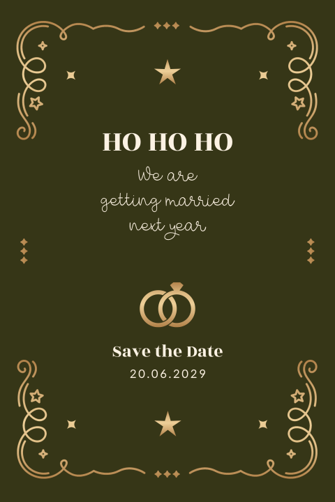 Save the Date kerstkaart met goudlook kader en trouwringen