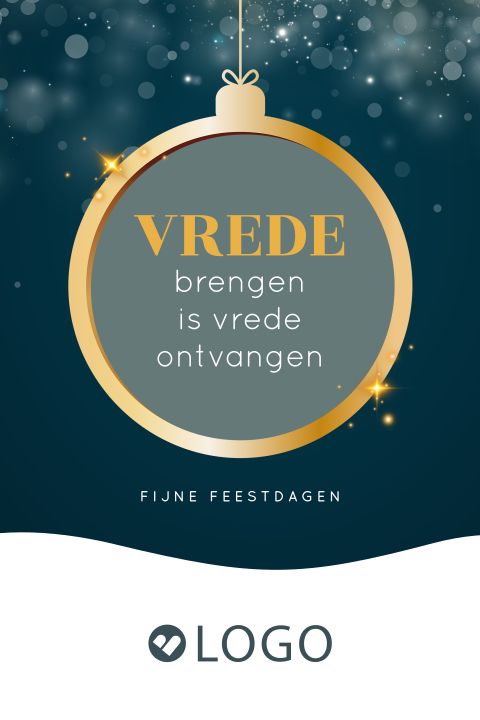 Vrede kerstkaart zakelijk met kerstbal en logo