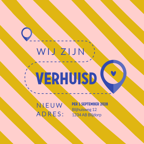 Kleurrijke verhuiskaart met patroon en locatie pin