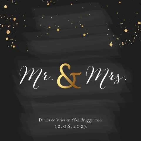 Trouwkaart Mr & Mrs met krijtbord en goudlook