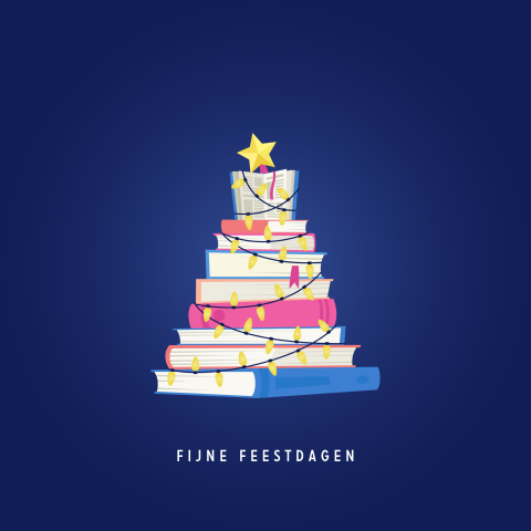 Onderwijs zakelijke kerstkaart stapel boeken kerstboom met lichtjes