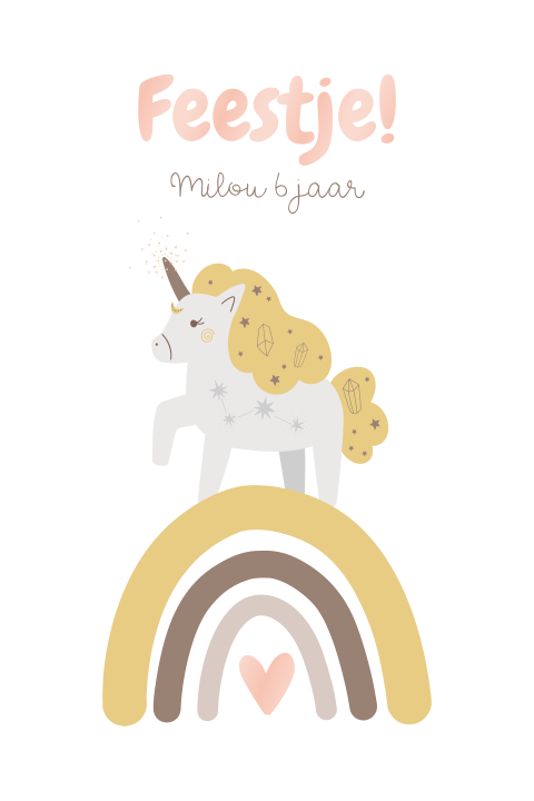 Luxe eenhoorn kinderfeestje uitnodiging met hoogglans en ronde hoeken
