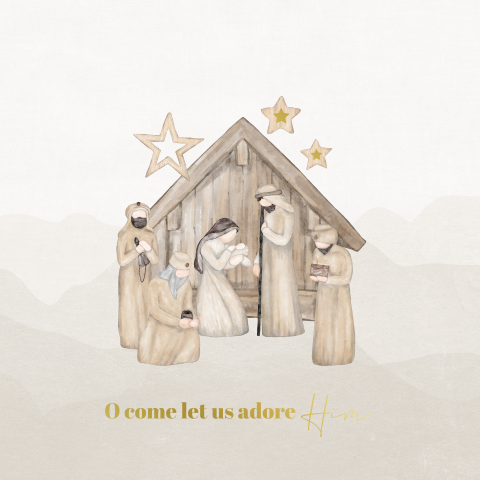 Luxe christelijke kerstkaart met kerststal en goudfolie