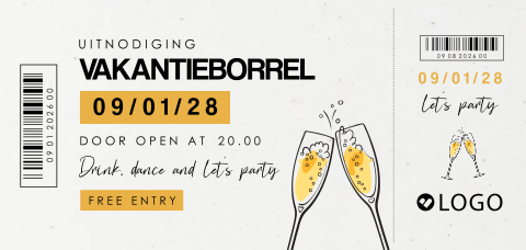 Duurzame zakelijke uitnodiging voor een vakantieborrel in ticketvorm