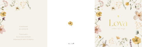 Luxe meisjes geboortekaartje zigzag met romantische bloemen en foto