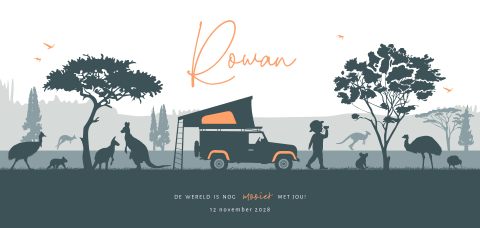 Australië geboortekaartje jongen silhouet met dieren