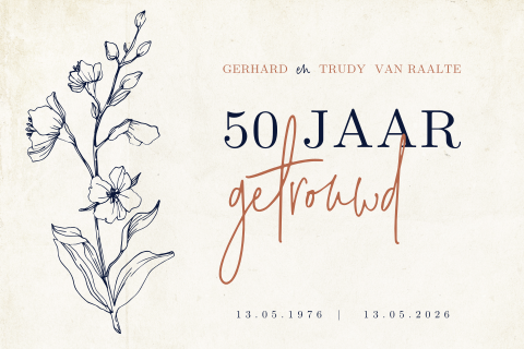Jubileum 50 jaar getrouwd vintage met bloem