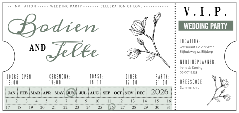 Originele ticket trouwkaart retro VIP
