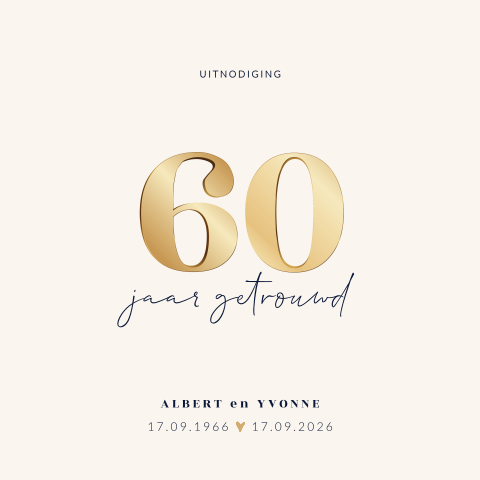 Uitnodiging 60 jaar getrouwd jubilieum basic goudkleur