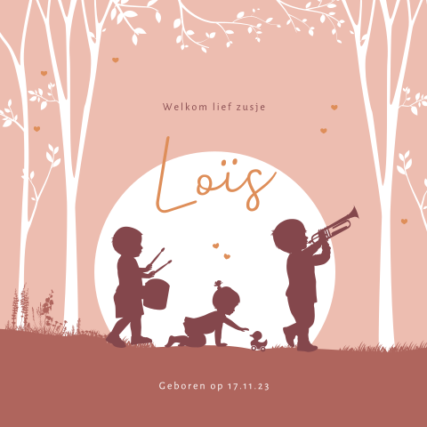 Grote broers en zusje met muziek silhouet kaartje