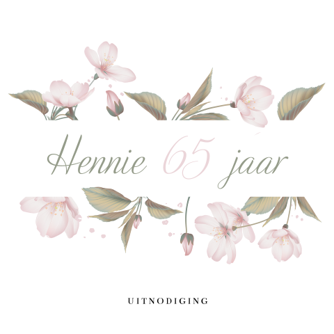 Bloemen met bloesem uitnodiging 65 jaar