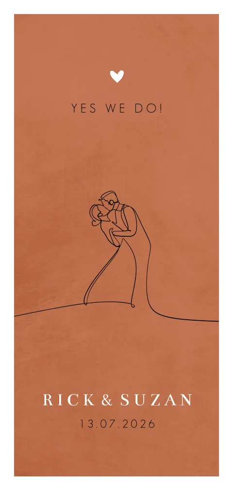 Retro trouwkaart met lijntekening