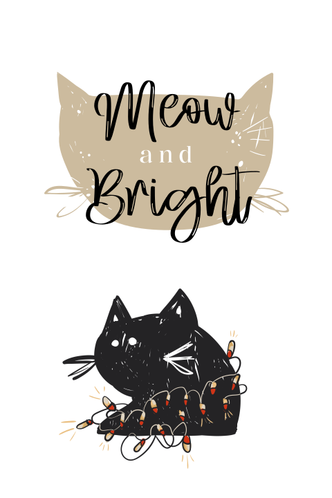 Poes kerstkaart met kerstverlichting