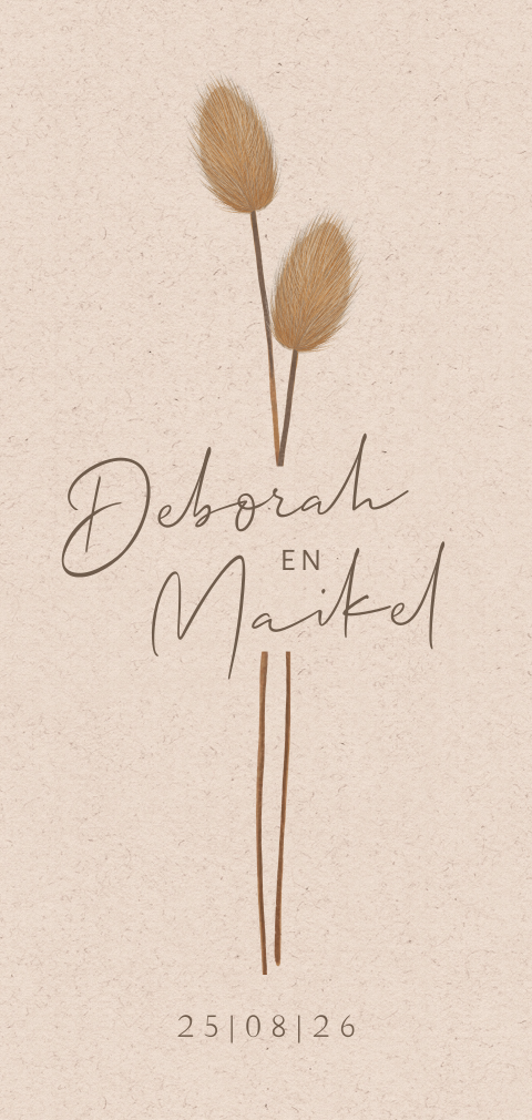Trendy trouwkaart met droogbloemen en ronde hoeken