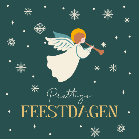 Vredige kerstkaart met een engel en ijskristallen