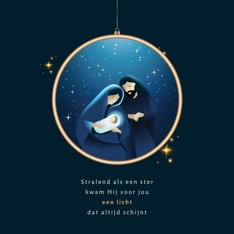 Kerstkaart geboorte Jezus sterren hemel