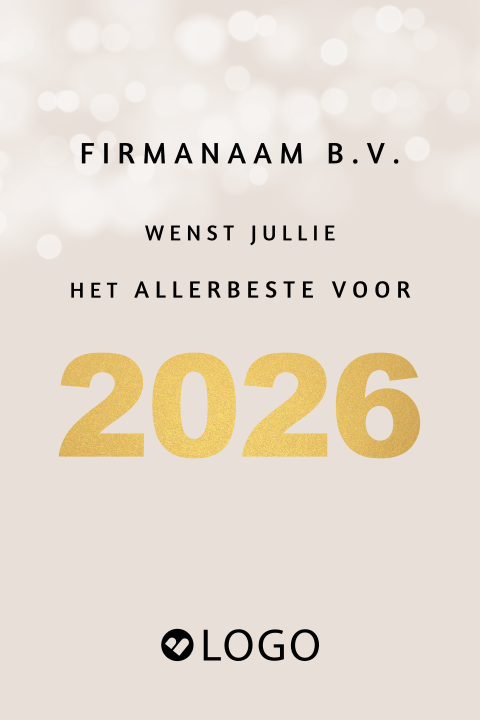 Klein zakelijke kerstkaartje met jaartal 2026 in goudlook