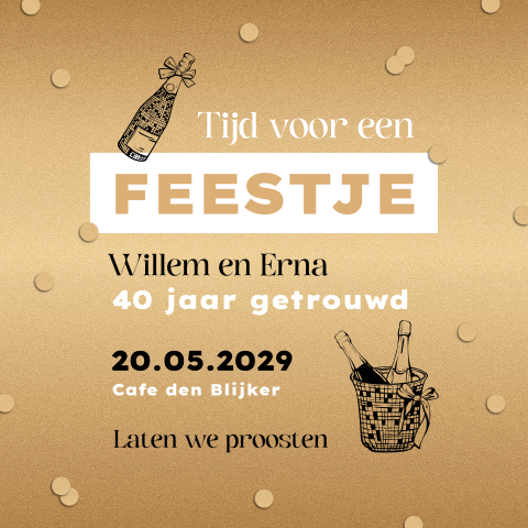 Feestelijke uitnodiging 40 jaar getrouwd met confetti en champagne