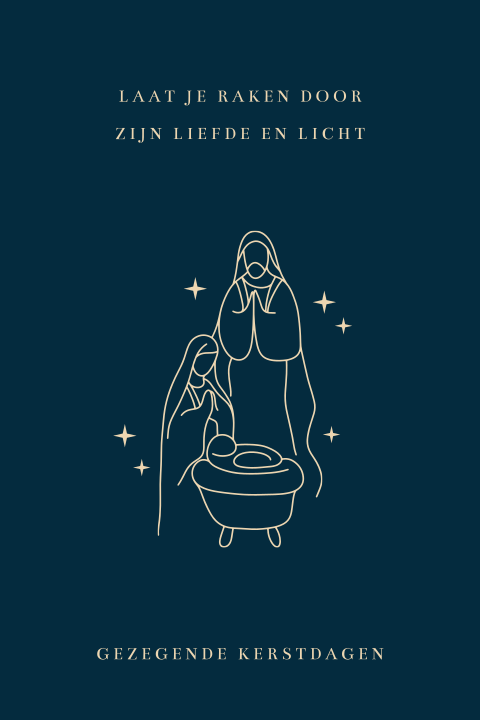 Christelijke kerstkaart lijntekening Jezus