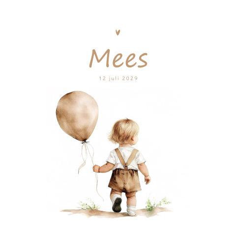 Geboortekaartje voor een jongen met aquarel ballon