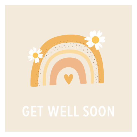 Beterschapskaart met regenboog en madeliefjes get well soon