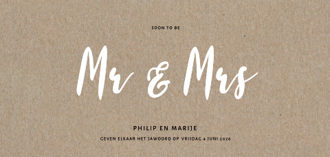 Mr & Mrs trouwkaart op écht kraft