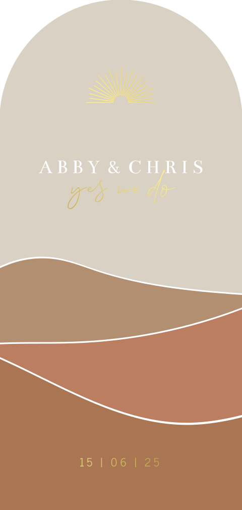 Abstracte trouwkaart met goudfolie in boog vorm