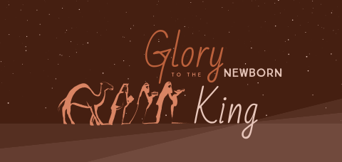 Christelijke kerstkaart Glory to the newborn King met drie wijzen