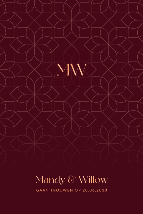 Art deco trouwkaart met initialen en hoogglans