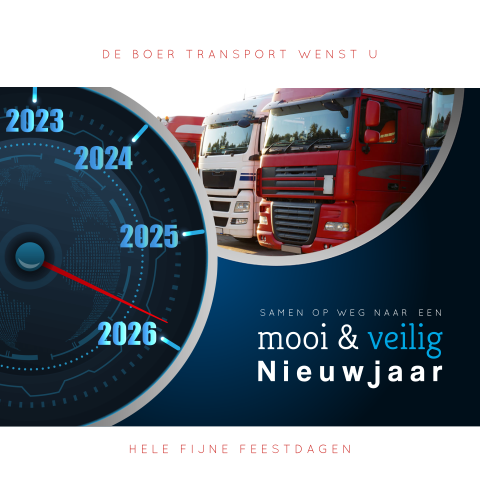 Zakelijke kerstkaart transport met foto van vrachtwagens