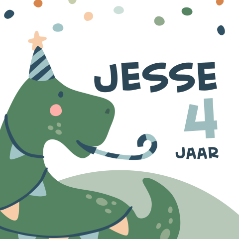 Traktatie labeltje verjaardag kind met dino (per 16 stuks)