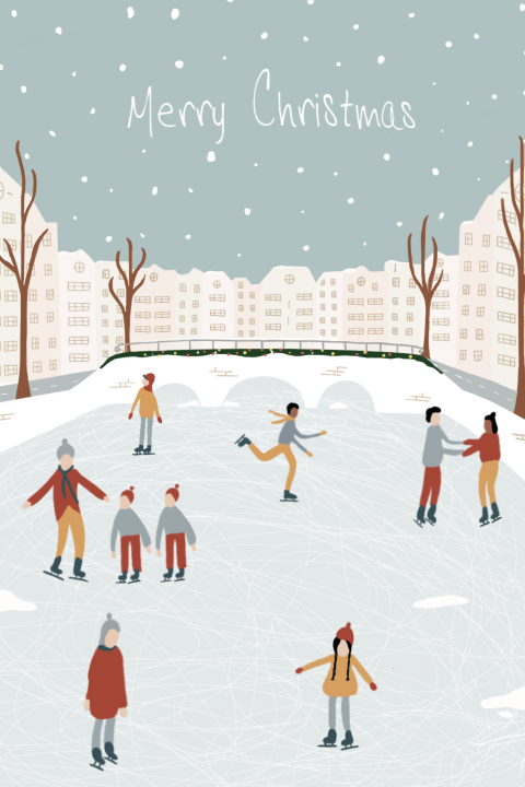 Schaatsen op Amsterdamse gracht kerstkaart Voedselbank Raalte