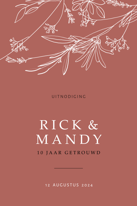 Jubileum uitnodiging met bordeaux bloemen rand