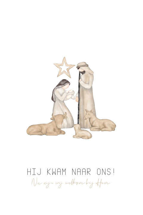 Christelijke kerstkaart aquarel jozef, maria, baby jezus en os en ezel