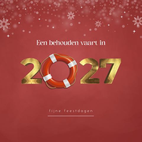 Maritiem kerstkaart met reddingsboei en jaartal