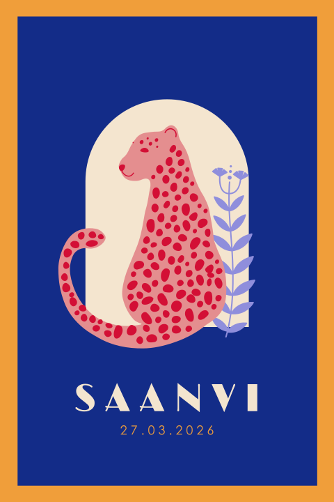 Geboortekaartje met felle kleuren en panter