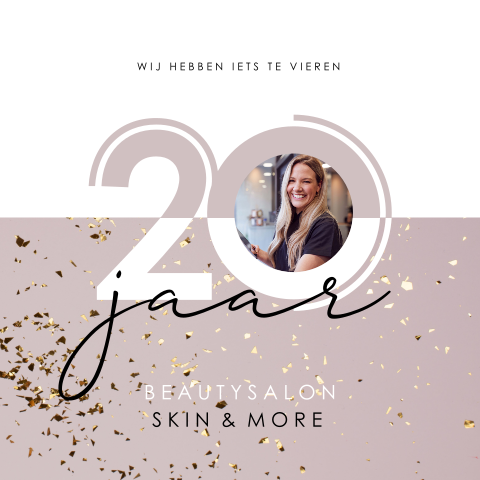 Zakelijke jubileum uitnodiging 20 jaar met foto en gouden confetti